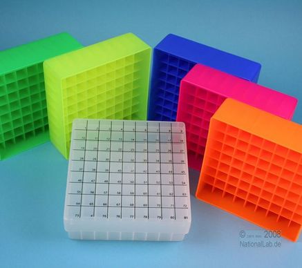 Kunststoffboxen EPPi Box, 50mm, Neon- Serie, mit festem 9x9 Innenraster, numerische Codierung auf dem Deckel